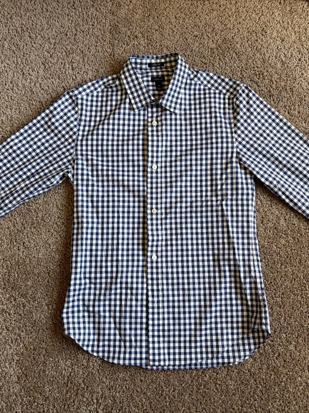 J.crew Crewcuts Boys Shirt Navy-White Gingham Button Down Long Sleeved (12)